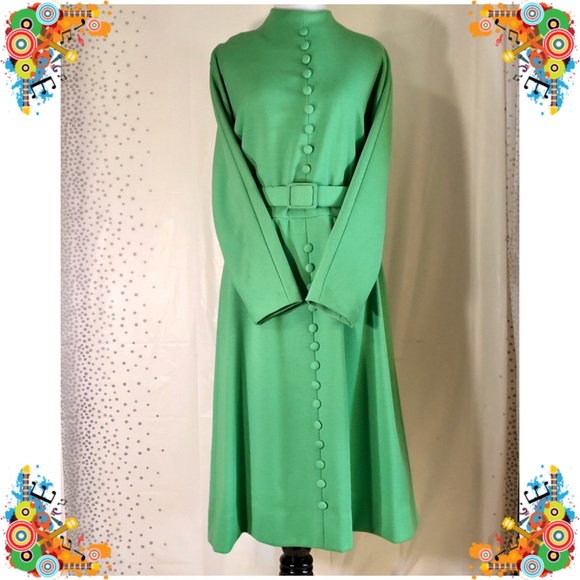 Sold!Vintage 1960’s Richard Frontman Green Dress - Picture 1 of 8